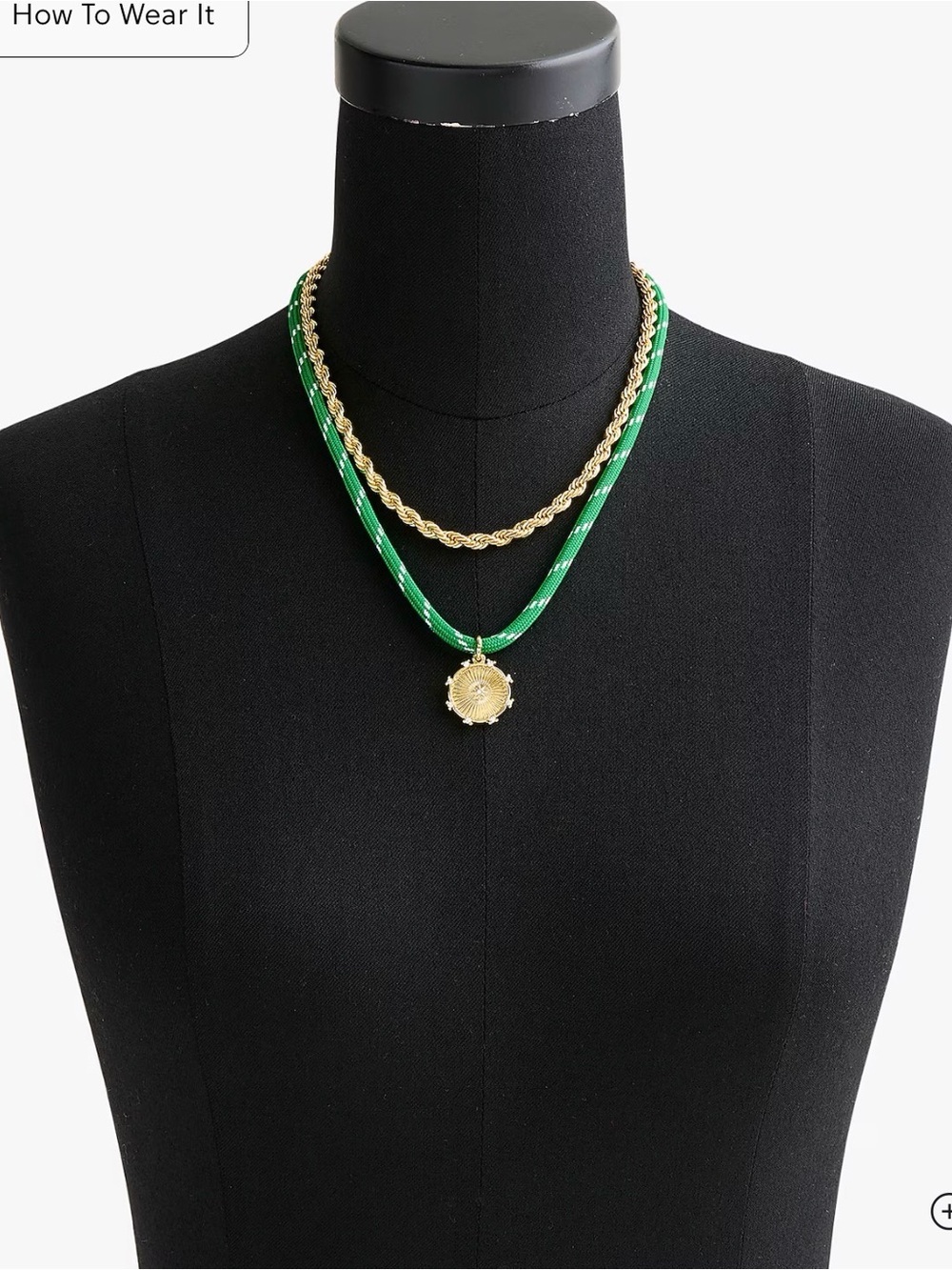 J. Crew Gold Pendant Layered Necklace with Green Cord